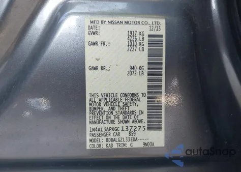 2016 Nissan Altima 2.5 S from USA, damaged, VIN 1N4AL3APXGC137275